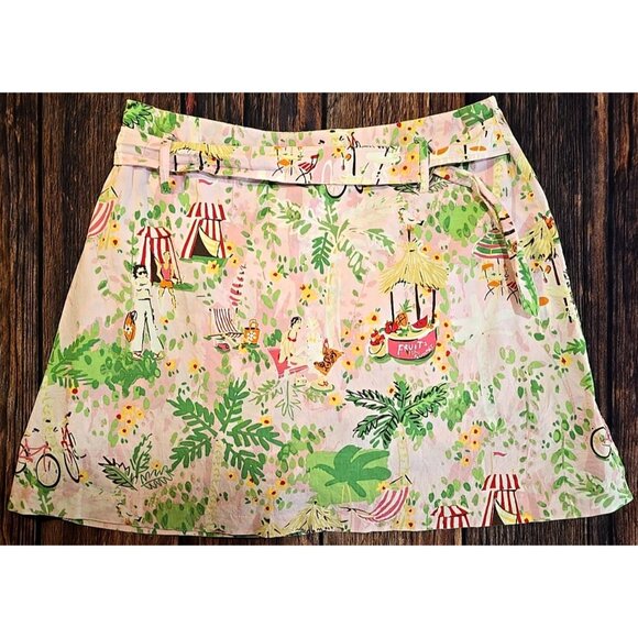 Larry Levine Pants - Larry Levine Stretch Skort Skirt Shorts All Over Print Pink Belt Summer Women 10